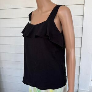 Adele Altman Black Blouse Sleeveless Ruffle Top S